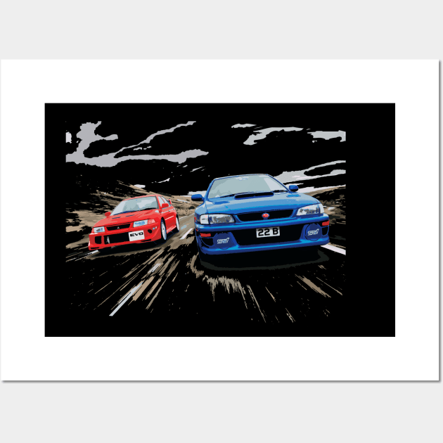 evo 6 TME vs sti 22B Wall Art by cowtown_cowboy